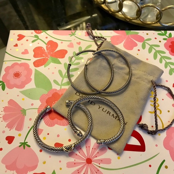 Two david yurman bracelets and loop earrings